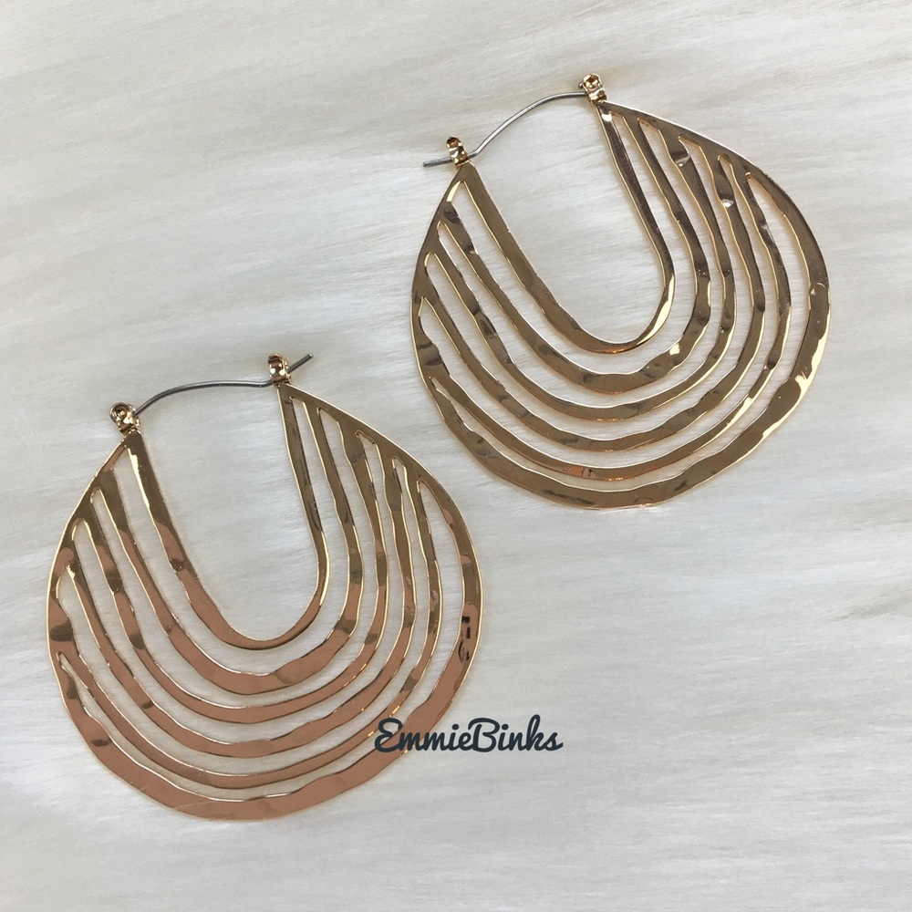 New Anthropologie Cutout Tier Geometric Hoop Earrings - Picture 6 of 11
